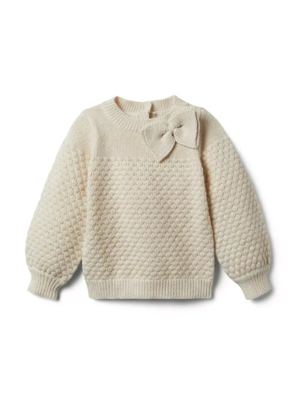Janie and Jack Ivory Cream Textured Bow Sweater, Size 8